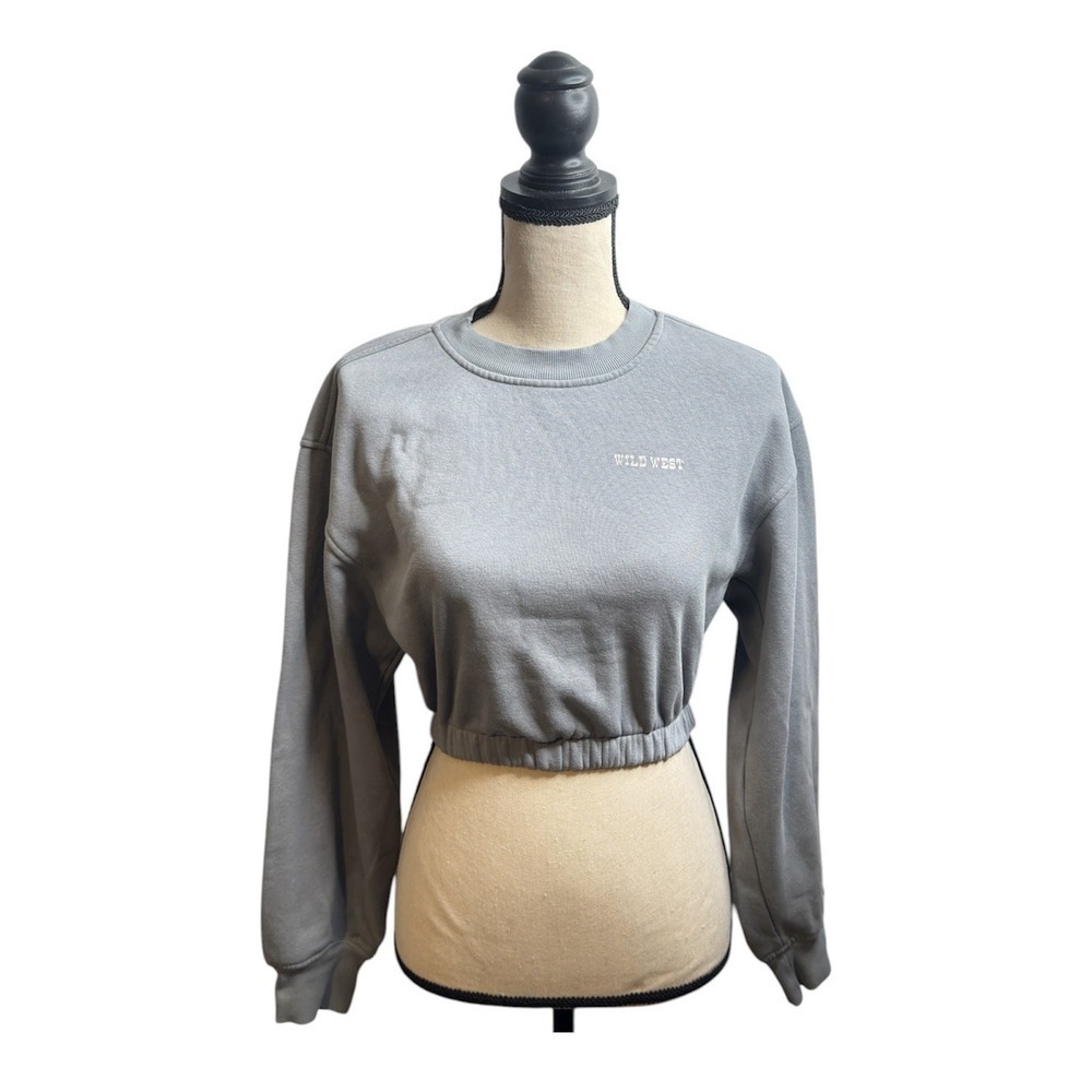 HM Divided Womens Gray‎ Top Cropped Long Sleeve Western Style Size:XS